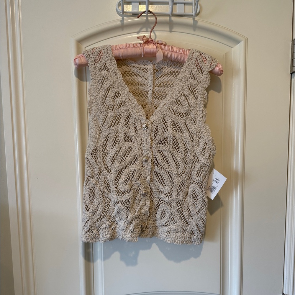 NWT Crochet with Gold Buttons Top